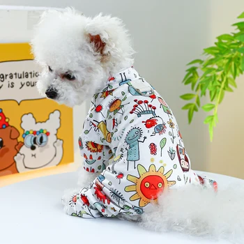 1 BUC Companie de Îmbrăcăminte Pisică Câine de Primavara Toamna Subțire de Culoare Bule Patru picioare Pijama Alba cu Cordon Cu Catarama Mici Pentru Câini de talie Medie