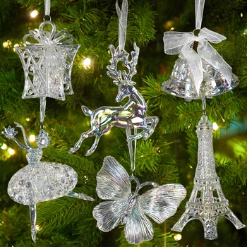 1 buc Pom de Crăciun Acrilice Elan Înger Papusa Clopot Agățat Ornamente Pandantiv Merry Xmas Party Decor Pentru Acasă 2024 Cadou de Anul Nou