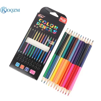 12Pcs două capete Culoare Creion 24Colors Lemn Creioane Colorate Pentru Desen Papetărie, Accesorii de Birou Rechizite Școlare