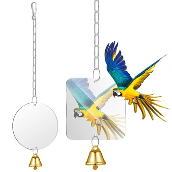 2 Buc Papagal Oglindă Jucării Pasăre cu Runda Leagăn Acrilice Oglinzi Cușcă-Un fel