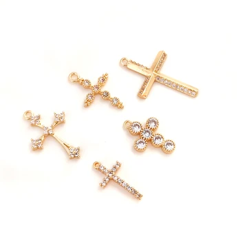 2 bucata de cupru înfășurat în Aur de 14K Set zircon Pandantiv Cruce pentru bijuterii DIY colier cercei de păr Brățară accesorii
