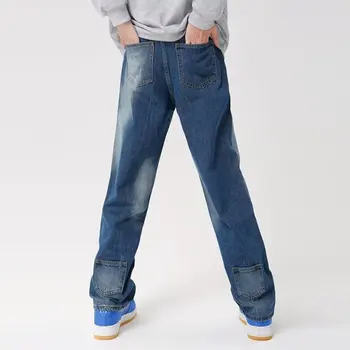 2023 Moda coreeană Spate Buzunare Baggy Albastru Barbati Hip Hop Blugi Pantaloni Casual Dreaptă Confortabil Toate-meci de Pantaloni din Denim Pantaloni Uomo