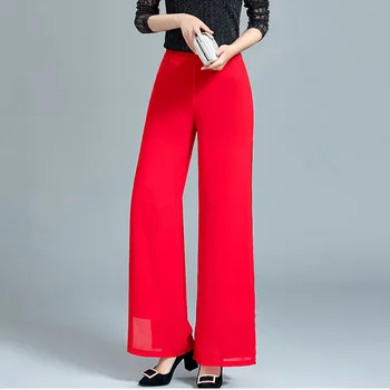 2023 Vara Femei Șifon Pantaloni Negri cu Talie Înaltă Largi Picior Pantaloni Casual Pantaloni Lungi Largi Side Split-coreean Pantaloni 4XL