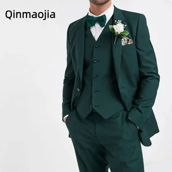 2024 Om Costume Verde Mire Costume Slim Fit Rochie De Mireasa Vesta Pantaloni 3 Piese Pentru Barbati Frumos Costum Homme Personalizate