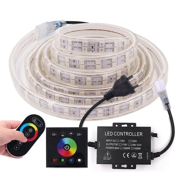 220V RGB LED Strip Lumina de Perete Atinge RF Remote Control Dual Bandă Flexibilă cu LED-uri Panglică SMD5050 120Led Rând Dublu Impermeabil String