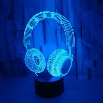 3D DJ set cu Cască Căști Lumina de Noapte Led Touch Comuta Decor Masă de Birou Iluzie Optică Lămpi pentru Copii Jucărie Dragoste Cadouri