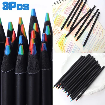 3Pcs Black Rainbow Creion Șapte culori de Bază Pen Papetărie Graffiti Desen Instrument de Pictură de Birou Rechizite Școlare