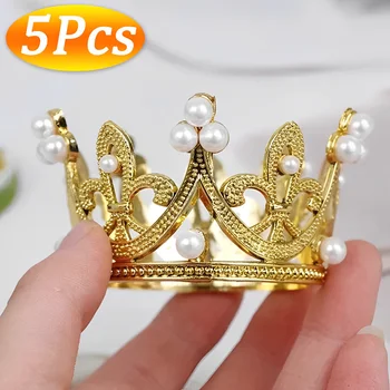 5/1buc Copil Mic Mic Pearl Tiara Coroana de Aur Mini Coroana Tort Fân Pentru Aranjamente florale Duș Aniversare de Nunta de Decorare