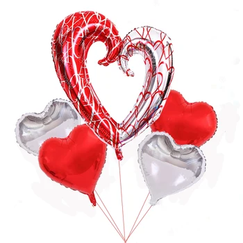 5pcs 43 inch supradimensionate roșu și argint cârlig rețea de inimă roșie și argint inima balon stabilit pentru Ziua Îndrăgostiților petrecere de nunta decor
