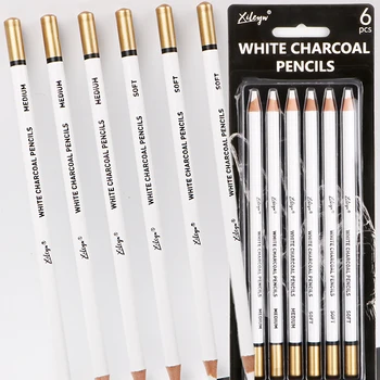 6Pcs Alb, Cărbune de Desen Creion Set Moale și Mijlocii, Creion Schiță de Artă Aprovizionare