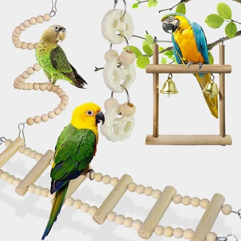 8Packs Pasăre, Papagal Leagăn Agățat Jucării din Lemn Natural Bell Colivie Jucarii Pentru Papagali Papagali Papagali Cinteze Budgie Papagali