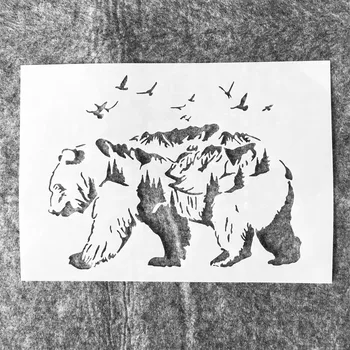 A4 29cm Forrest Urs de Munte Păsări DIY Stratificare Sabloane Pictura pe Perete Album de Colorat Relief Album Decorative Șablon