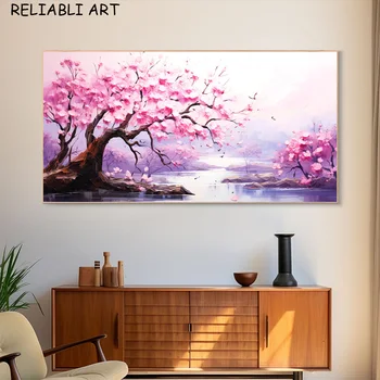 Abstract Floare Roz Copac Peisaj de Postere si Printuri Moderne Panza Pictura Arta de Perete Imagini Pentru Living Decorul Camerei, Fara Rama