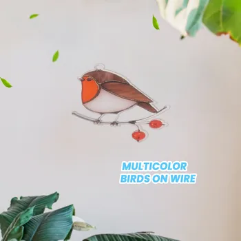 Agățat Multicolor de Păsări pe Sârmă de Înaltă Colorate Acrilice Suncatcher Creative Fereastra Panou Acasă Decor Camera -Stând Robin