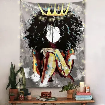 Arta Neagră Femeie Afro-Americani Tapiserie Cuplu Dragoste Sexy Flori Colorate Acasă Decor De Perete