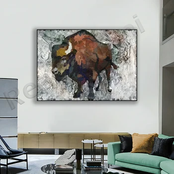 Bison Print pe Canvas Abstract Animale Poster, faunei Sălbatice Print Colorat Animale Arta de Perete Idei de Fermă Decor