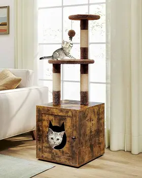 Cat Litiera Cabina,Pisica Ascuns Baie cu Pisica Copac Turn, Extinsă Cat Casa cu Sisal Acoperite Post Scratching