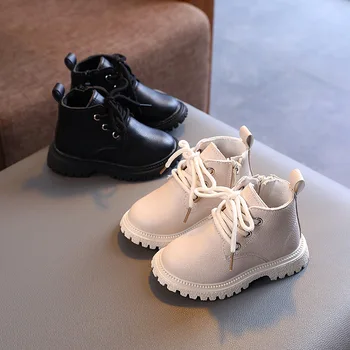 Cizme Copii Baieti Fete Scăzut Toc Gros Pantofi Plat Unisex Cald Dantela-Up Rotund Toe Boot Acasă În Aer Liber De Iarnă Pentru Copii Pantofi Casual