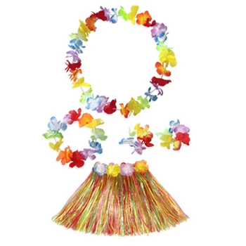 Costum De Iarbă Fustă Din Material Plastic De Vacanță Decorare Joc Floare Bratara Ghirlanda De Lux Copii Costum Hawaiian Noi Si Utile