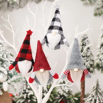 Crăciun Carouri Pălărie de Pluș Agățat Gnome 1Set Papusa Drăguț Ornament de Pom de Crăciun Petrecere Fundal Decorare Cadou de Vacanță