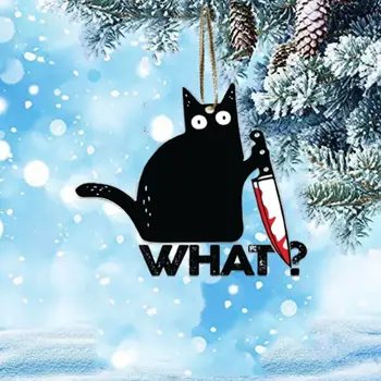 Desene animate Pisica Neagra Pandantiv Amuzant Acrilice Hangable Ornament pentru Pomul de Crăciun 2D Murdăria rezistentă la Decor de Crăciun Masina