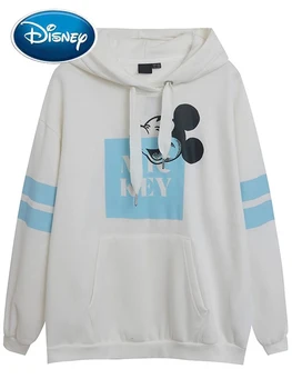 Disney Tricou Mickey Mouse Desene Animate De Imprimare De Moda Femei Maneca Lunga, Hanorac Cu Buzunar Pulover Fleece Jumper Top Alb Streetwear