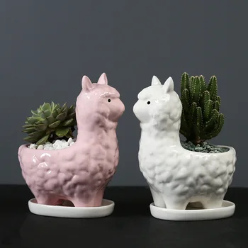 Drăguț Alpaca Ghiveci Ceramic Suculente Oală Animale De Plantat Decor Acasă Desktop Ornamente Bonsai Ghiveci Decoratiuni De Gradina