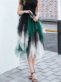 Femei Fusta Midi, Elegant Talie Elastic Culoare de Contrast Toamna Fusta Tul pentru Petrecere de Stradă, 4 Culori
