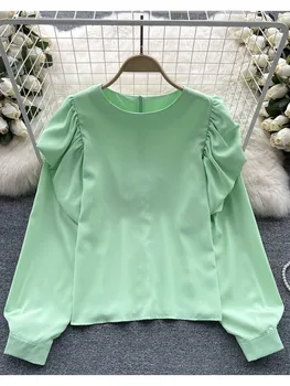 Femei de Primăvară Bluza de Moda Noua Nisa de Design cu Bule Umărul Liber și Respirabil Cămașă cu Mâneci Lungi Tricou Top D3449