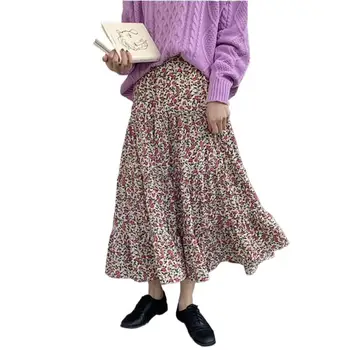 Femeile Boho Florale Imprimate Fusta Bumbac Vintage Ciufulit Fuste Plisate Stil coreean Mare Elastic Talie Fusta faldas mujer moda