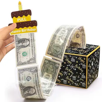 Fericit Ziua de Naștere Caseta de Bani Norocos cutie pentru Cadou de Numerar Trage,Bani de Cadou Cutii pentru Cadou de Numerar Aur Negru de Bani Titularului