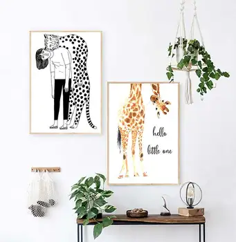 Girafa De Imprimare Salut O Mica Pepiniera De Arta De Perete Panza Pictura Nordică, Poster De Perete Imaginea De Fetita Baiat Cadou Decor Camera Pentru Copii
