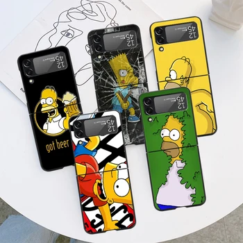 Greu de Caz Pentru Samsung Galaxy Z Flip 4 3 5G de Lux Negru Capac Telefon ZFlip3 ZFlip4 PC de Prevenire a Căderii Funda Desene animate The Simpsons