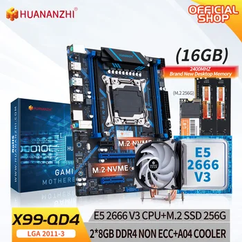HUANANZHI X99 QD4 X99 Placa de baza combo kit set cu XEON E5 2666 v3 cu 2*8G DDR4 NON-ECC cu M. 2 NVME 256G cu A04 Cooler
