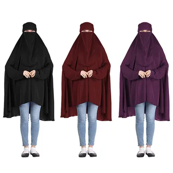 Islamul Solidă Rochie Abaya Musulman Vara Ventilative Mult Musulman Haine Gât Acoperi Femei Cu Glugă Musulmane Hijab Eid Rugăciune Haine