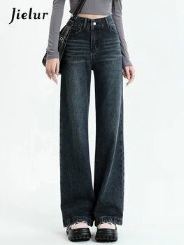 Jielur Stil American Vintage Vrac Femei Blugi Noua Culoare Solidă Talie Înaltă, Subțire, De Vară, Femeie Largi Picior Pantaloni De Moda Streetwear