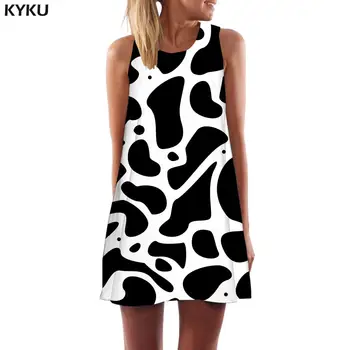 KYKU Brand Rochie Alb-Negru de Femei Zebra Doamnelor Rochii Harajuku Sundress Animal Print 3d Femei Îmbrăcăminte Ciucure Noua Folie