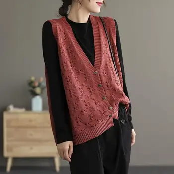 Maro Top Tricotate pentru Femei Rosu Doamnelor Pulovere V-neck Vesta de Iarna Butonul Harajuku Designer de Moda Stil coreean 2023 Rece Trend