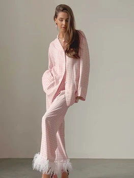 Marthaqiqi Pene Mozaic Doamnelor Set Pijama Maneca Lunga, Pijamale Guler De Turn-Down Pijamale Cu Pantaloni De Cauzalitate Femme Camasa De Noapte Costum