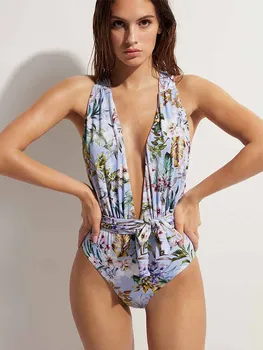 Moda Print-O Singură Bucată Triunghi Micro Bikini Singură Bucată Micro Monokini Sexy Talie Joasa, Costume De Baie De Vară Pe Plajă 2023 Lux