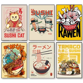 Mâncare Japoneză Perete Printuri De Arta Poster Amuzant Ramen Taitei De Bucătărie Arta Panza Pictura Imaginile Pentru Camera De Zi Sushi Decor Acasă