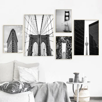 Negru Alb Poster Peisaj Oraș Panza Printuri pentru Acasă Clădiri Imaginile De Pe Perete Fara rama Acasă Decorare Camera Arta de Perete