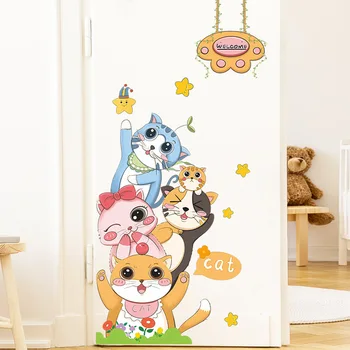 Nordic de desene animate pisica obraznic piramida autocolante de perete pentru camera copiilor decor de perete autoadeziv picturi cameră decor estetic