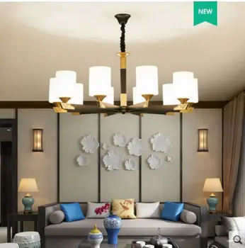 Nou Chinezesc Candelabru pentru Camera de zi Simplu Vilă Duplex Candelabru Mare, Dormitor, Hol Lampi de Iluminat cu LED Negru-aur