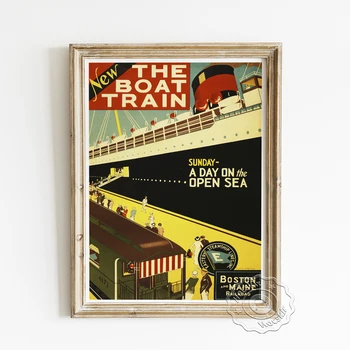 Noua Barca De Călătorie Cu Trenul De Publicitate Poster, Boston Si Maine Cale Ferată Printuri Vintage, Est Vapor Linii Inc Tapet