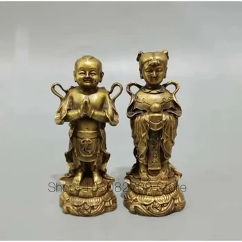 O Pereche de Zână Statui Băiețel Statuie Decor în Stil Chinezesc Băiatul de Aur și de Jad Fata Sculptura Alamă Decor Acasă Craf