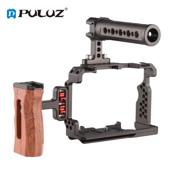 PULUZ Aluminiu Camera Cage Kit cu echipament de Top Mâner din Lemn de Prindere de Înlocuire pentru Sony A7R III/ A7 II/ A7III Aluminiu Rig
