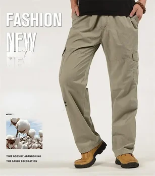 Pantaloni pentru bărbați de Mari dimensiuni Mari 4xl 5xl 6xl Plus Vară Talie Elastic Buzunar Multi Lung Largi Drepte Cargo Pantaloni Jogger de sex Masculin
