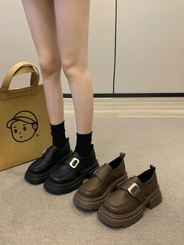 Pantofi Femei 2023 Mocasini Cu Blana Casual Femei Adidași Stil Britanic Oxfords Toate-Meci de Toamnă Rotund Toe Saboti Platforma Slip-on