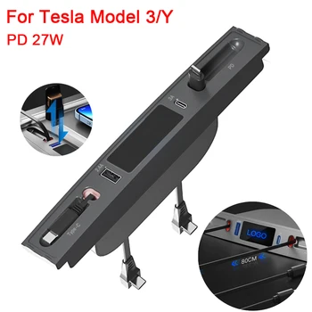 Pentru Tesla Model 3 Y Docking Station 27W PD Tip C Hub Incarcator Rapid USB LED Șunt Hub Prelungire Consola centrala Senzor Inteligent 2023